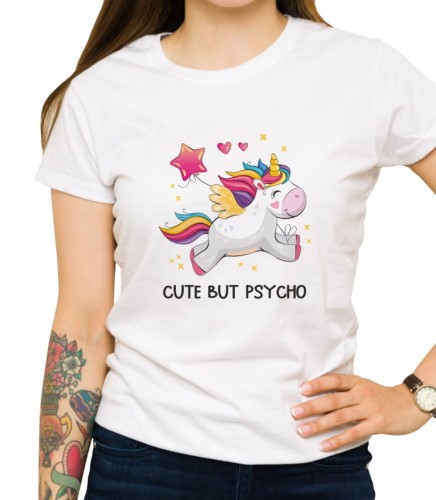 Biała damska koszulka cute but psycho