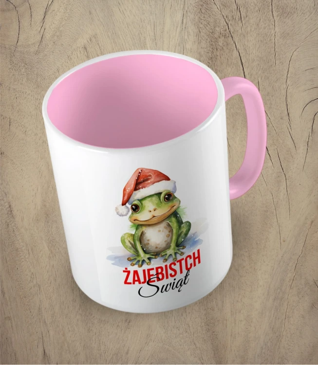 Różowy  kubek żajebistych świąt