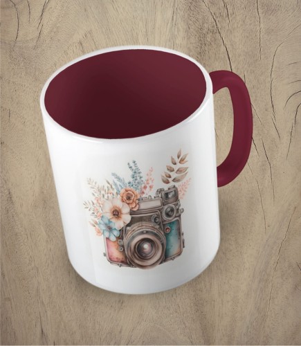 kubek camera flowers bordowy