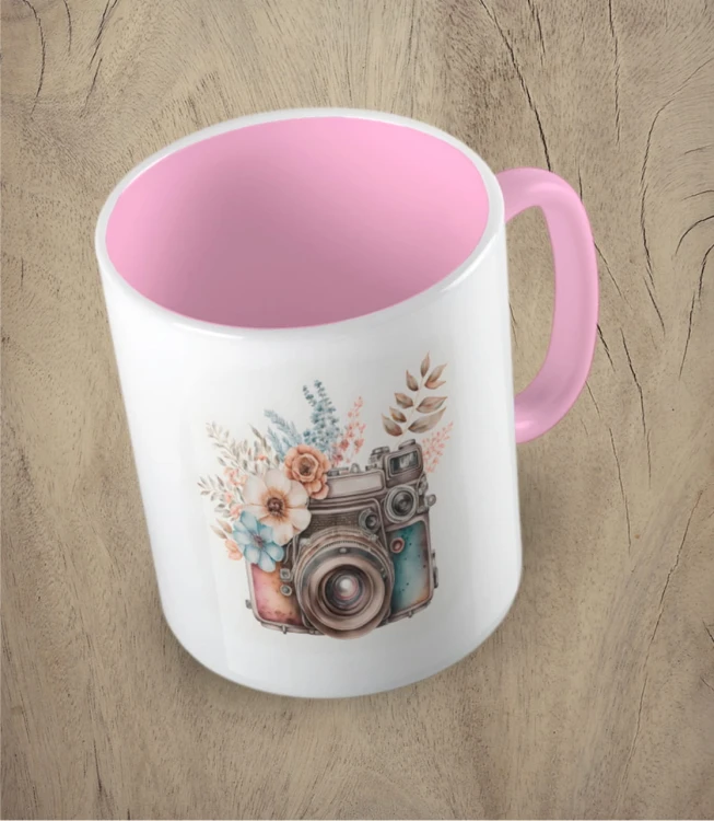 kubek camera flowers różowy