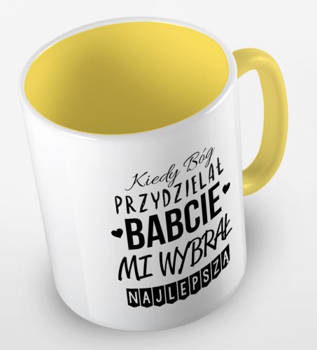 kolorowy kubek kiedy Bóg przydzielał Babcie, mi wybrał najlepszą - żółty.jpg