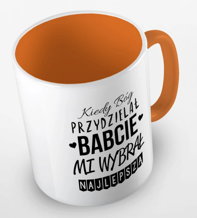 kolorowy kubek kiedy Bóg przydzielał Babcie, mi wybrał najlepszą - pomarańczowy.jpg