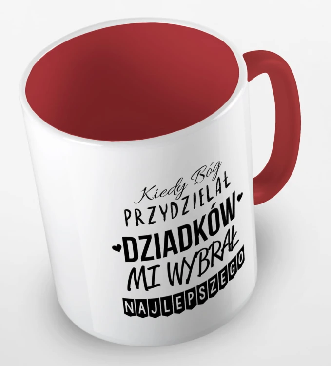 kolorowy kubek kiedy Bóg przydzielał Dziadków, mi wybrał najlepszego - czerwony.jpg