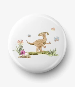 Button brązowy dinozaur parazaurolof