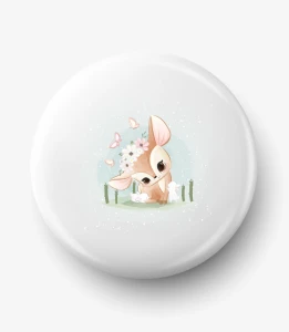 Button mały jeleń z króliczkami