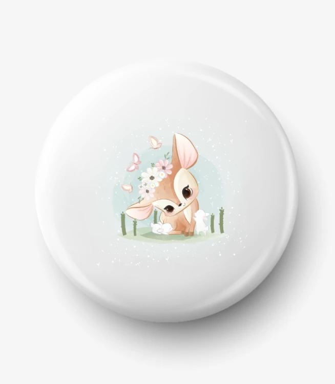 Button mały jeleń z króliczkami