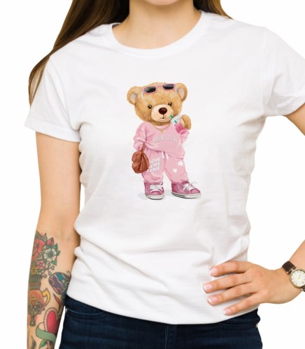 Biała damska koszulka bear girl doll