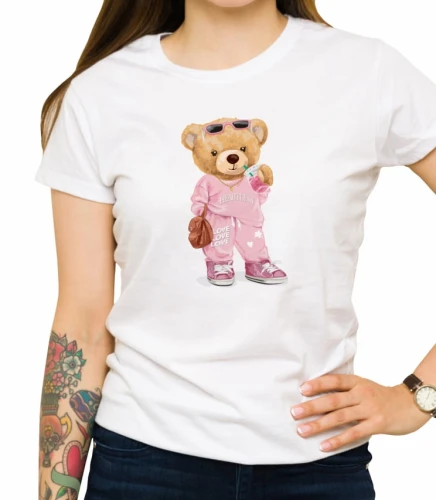 Biała damska koszulka bear girl doll