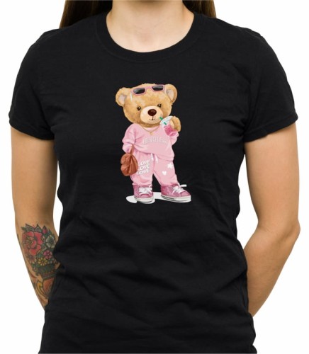 Czarna damska koszulka bear girl doll