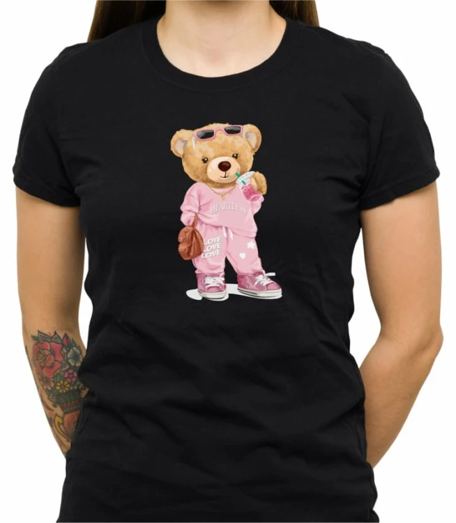 Czarna damska koszulka bear girl doll