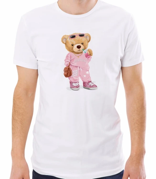 Biała męska koszulka bear girl doll