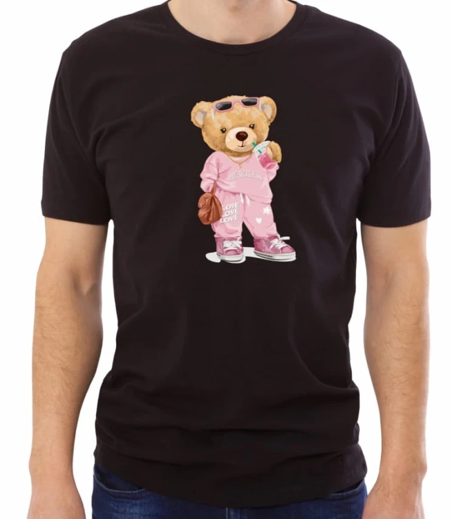 Czarna męska koszulka bear girl doll