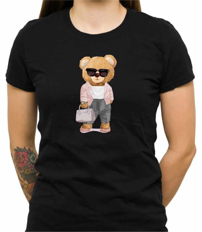 Czarna damska koszulka bear doll working