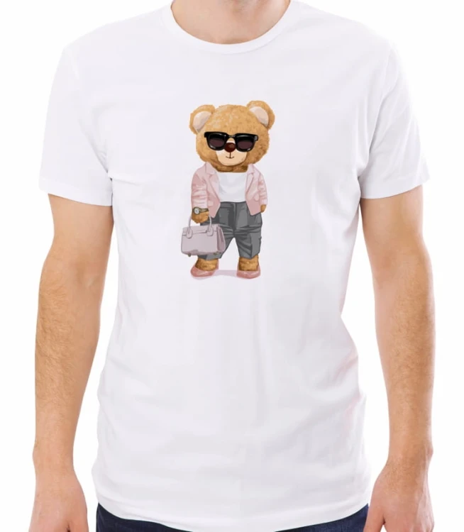Biała męska koszulka bear doll working