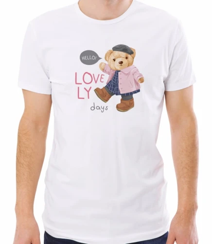 Męska biała koszulka bear doll girl pink
