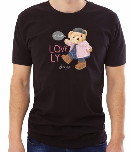 Męska czarna koszulka bear doll girl pink