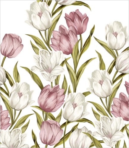 Wzór fototapety pastelowe tulipany - zbliżenie na malowane kwiaty tulipanów
