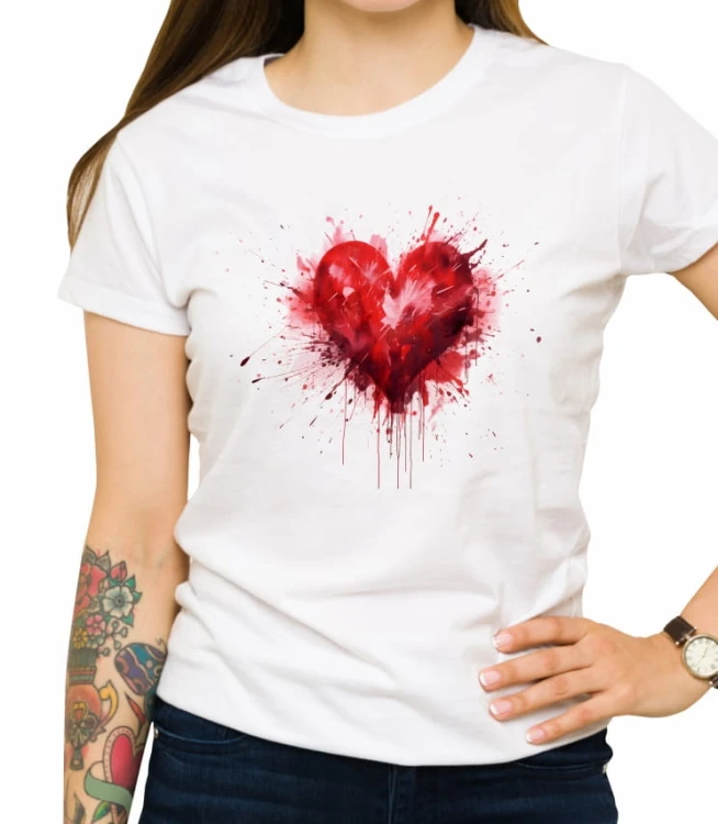 Biała damska koszulka red watercolor heart