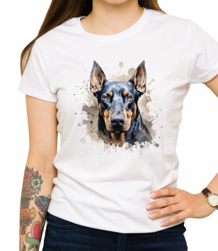 Damska biała koszulka doberman