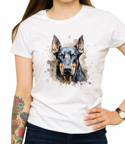 Damska biała koszulka doberman