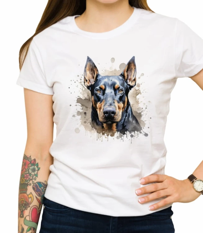 Damska biała koszulka doberman