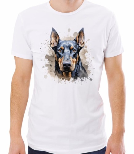 Męska biała koszulka doberman