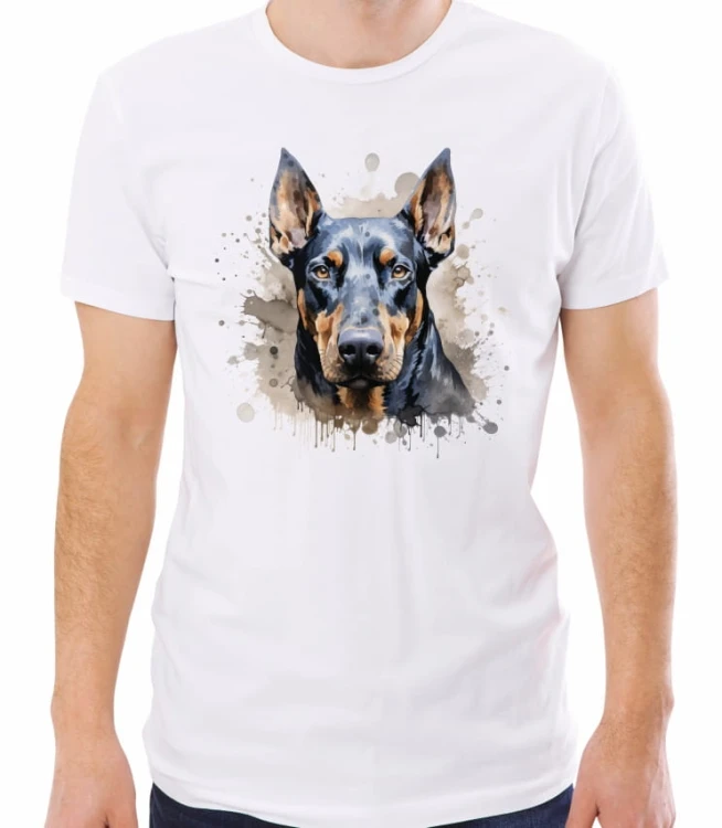 Męska biała koszulka doberman