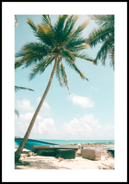 Plakat palma nad oceanem z białym marginesem dookoła