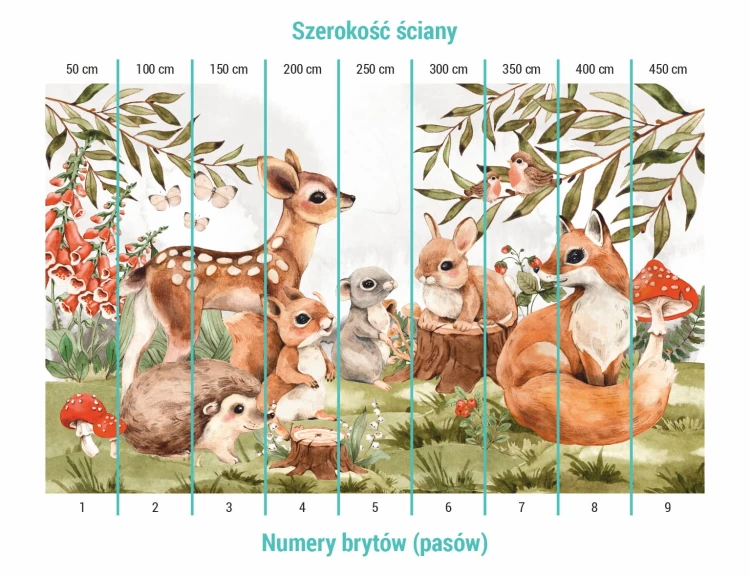 Podział na bryty na tapecie leśna przyjaźń zwierzątek