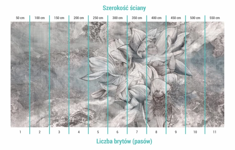 Podział na bryty na fototapecie kwiaty na betonowej ścianie
