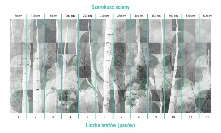Podział na bryty na tapecie artystyczny las w odcieniach szarości