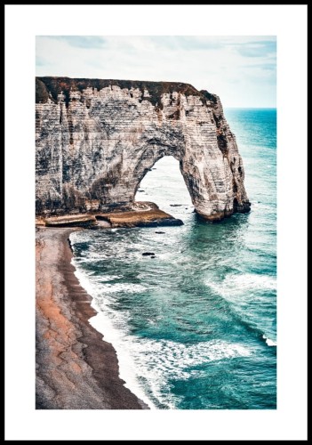 Plakat klif Etretat z białym marginesem dookoła