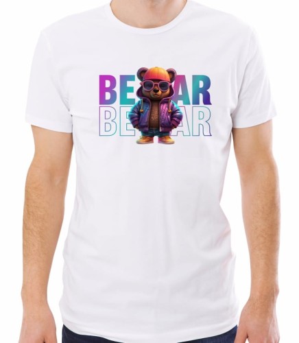 Biała męska koszulka teddy bear in holographic jacket