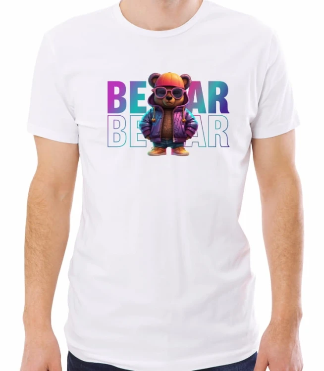 Biała męska koszulka teddy bear in holographic jacket