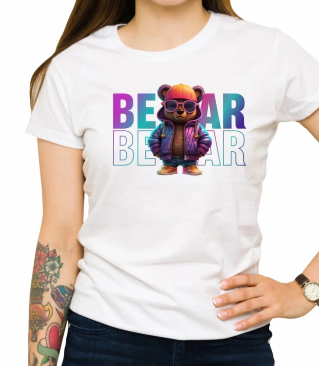 Biała męska koszulka teddy bear in holographic jacket
