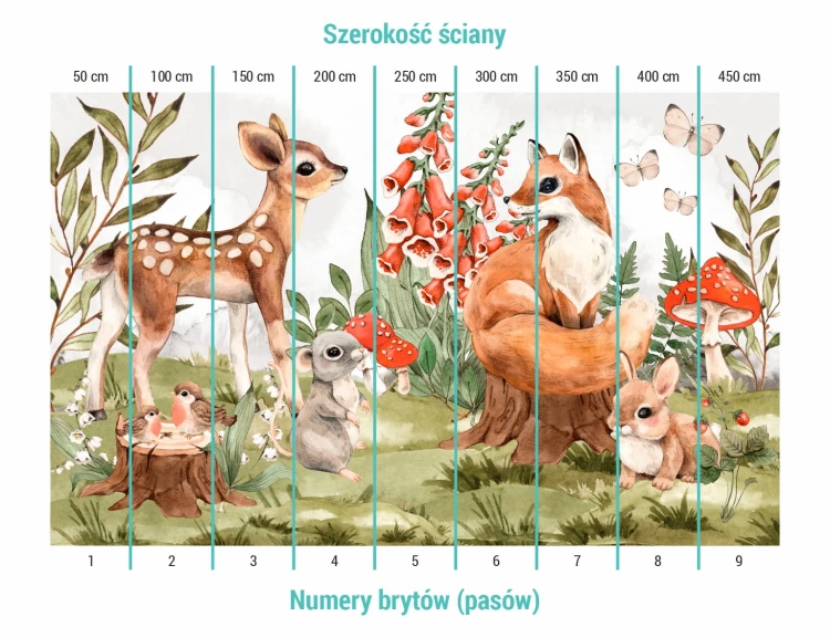 Podział na bryty na tapecie leśna rodzinka zwierzątek