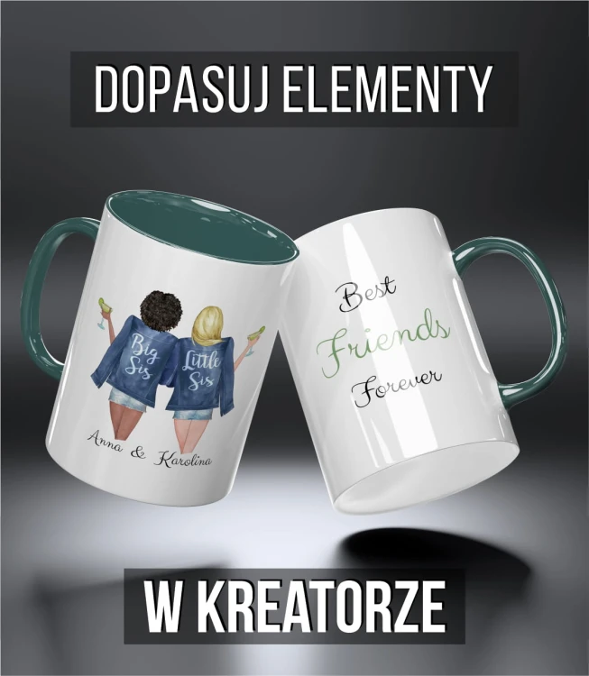 kolorowy kubek przyjaciele - big and little sis - ciemnozielony.jpg