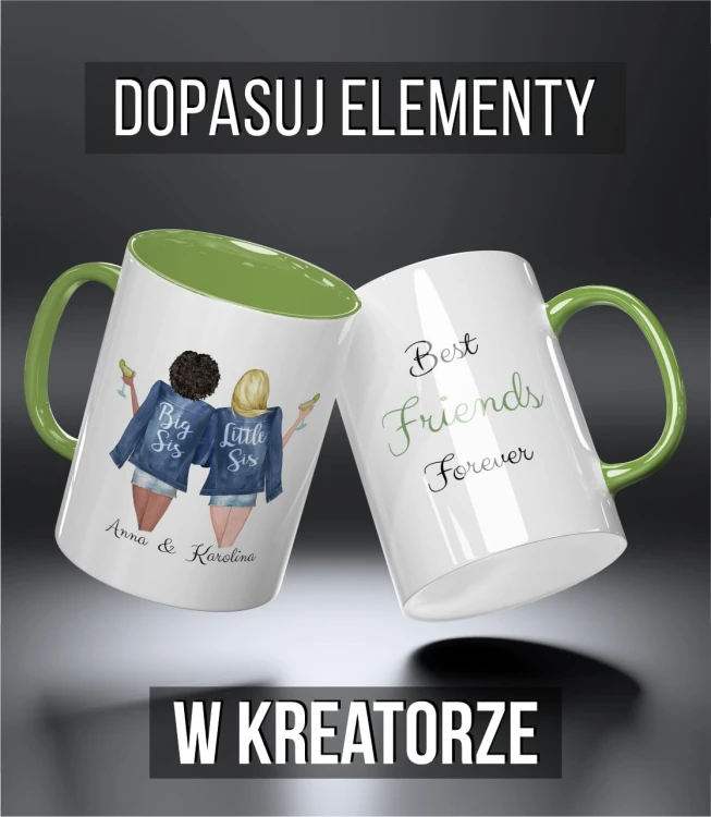 kolorowy kubek przyjaciele - big and little sis - jasnozielony.jpg
