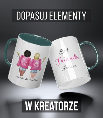 kolorowy kubek przyjaciele - big and  little sis pink - ciemnozielony.jpg