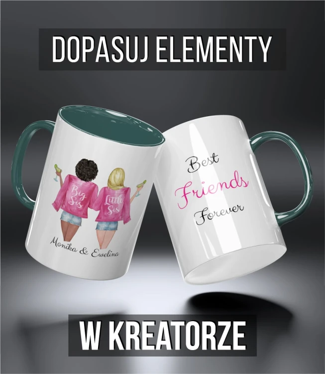 kolorowy kubek przyjaciele - big and  little sis pink - ciemnozielony.jpg