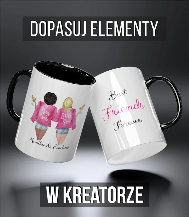 kolorowy kubek przyjaciele - big and  little sis pink - czarny.jpg