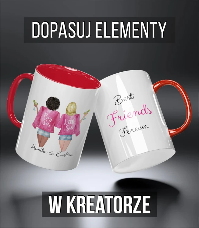kolorowy kubek przyjaciele - big and  little sis pink - czerwony.jpg