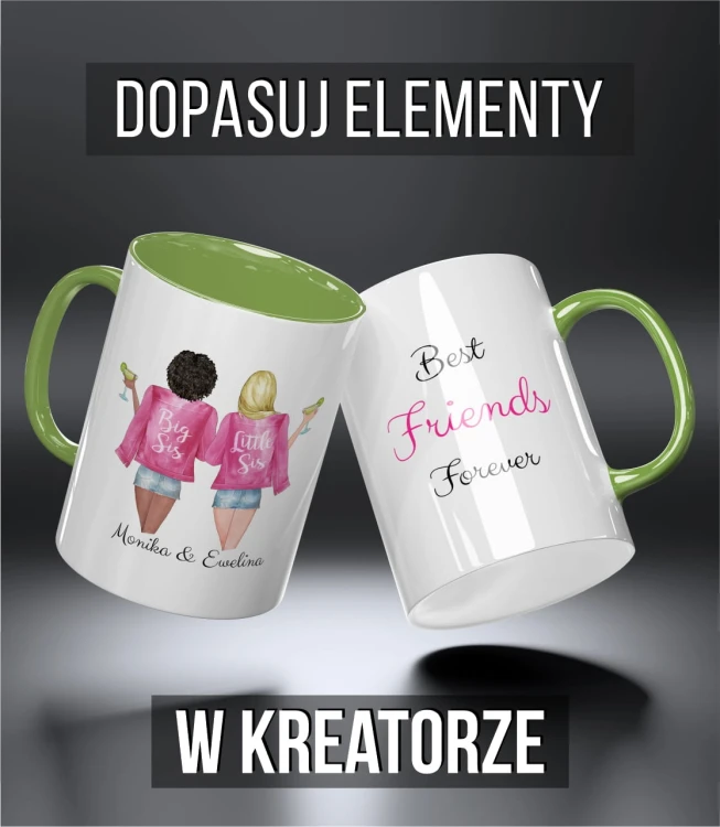 kolorowy kubek przyjaciele - big and  little sis pink - jasnozielony.jpg