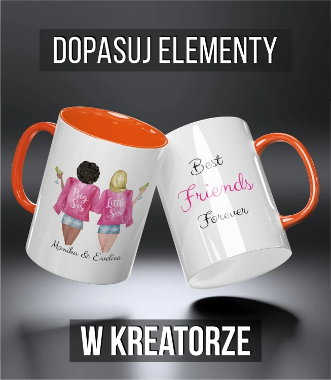 kolorowy kubek przyjaciele - big and  little sis pink - pomarańczowy.jpg