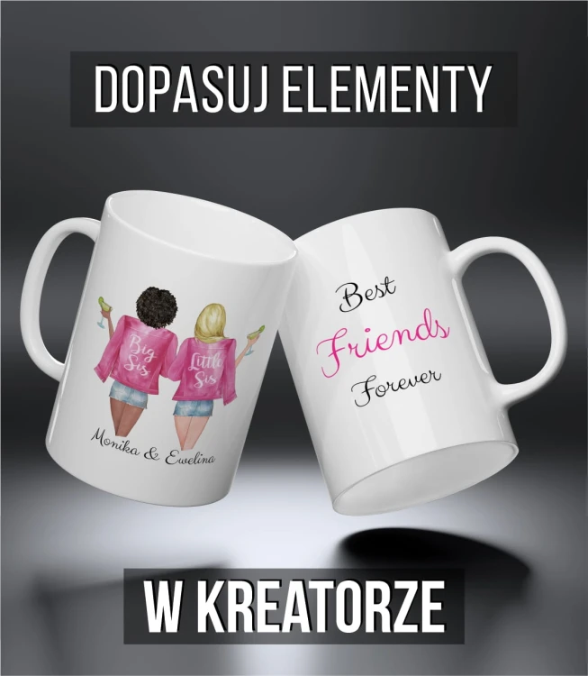 kolorowy kubek przyjaciele - big and  little sis pink - biały.jpg