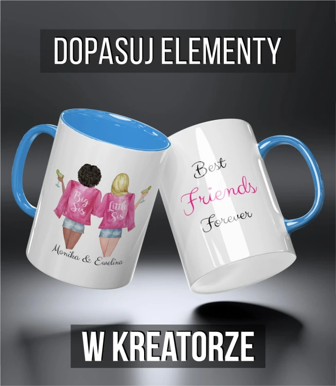 kolorowy kubek przyjaciele - big and  little sis pink - błękitny.jpg