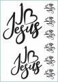 Tatuaż zmywalny napis z motywem religijnym I love Jesus w języku angielskim. Sztuczny tatuaż z hasłem kocham Jezusa w kolorze czarnym.