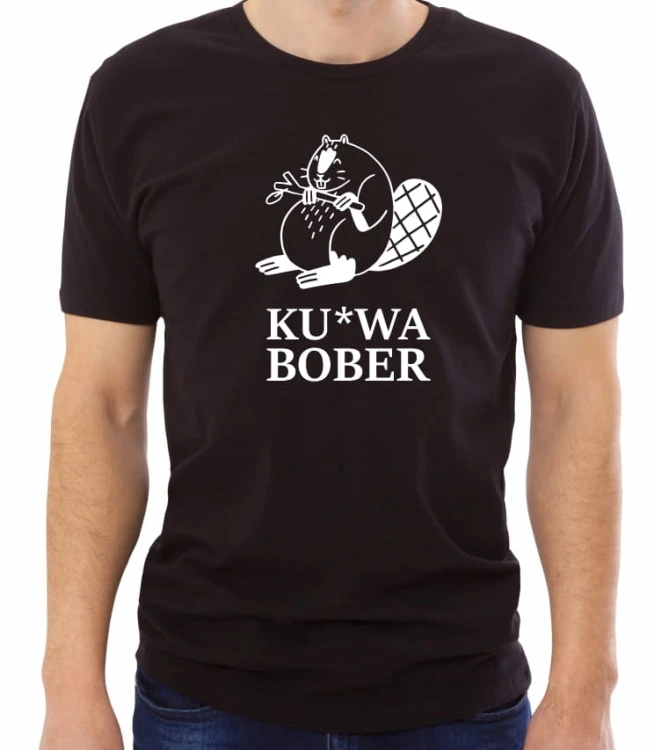Czarna męska koszulka ku*wa bober