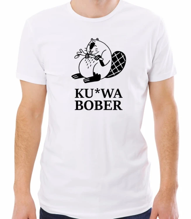 Biała męska koszulka ku*wa bober