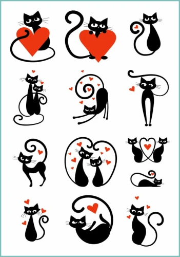 Tatuaże tymczasowe Zakochane koty - czarne koty